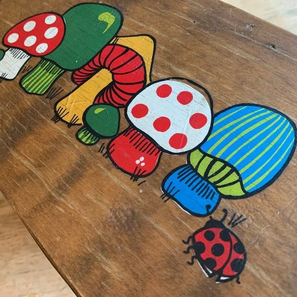 Vintage - Caro Nan - Basket Purse Painted Mushrooms Ladybug - Picture 11 of 15